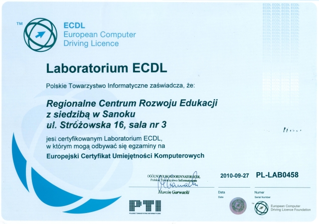 Certyfikat Laboratorium ECDL